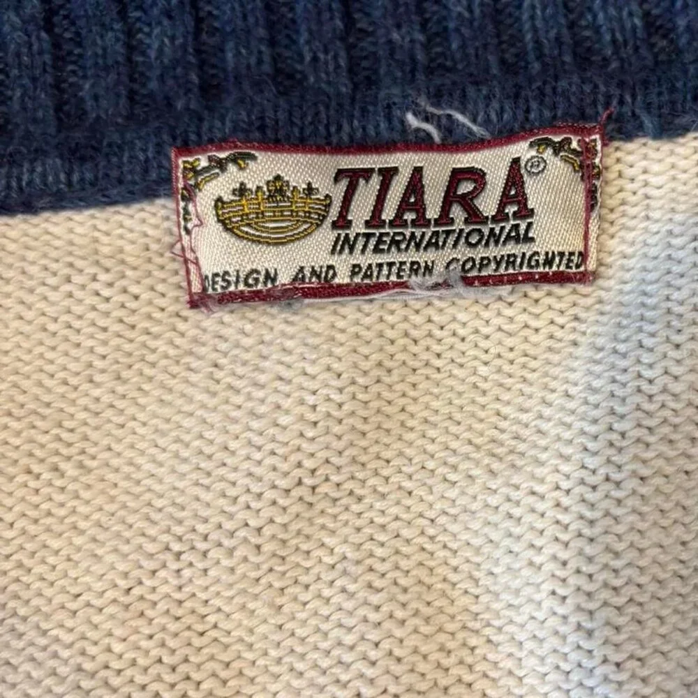 Vintage Cotton Fair Isle Nordic Cardigan Blue Cream Zip‎ Front Cabin Sweater
